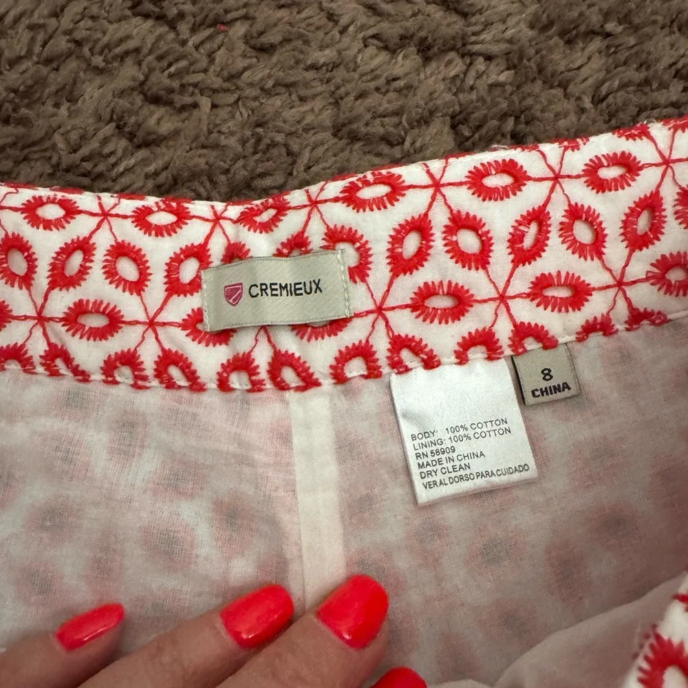 NEW Cremieux Red & White Shayla Eyelet High Rise Skirted Shorts Size 8 NEW $89 - Picture 3 of 9